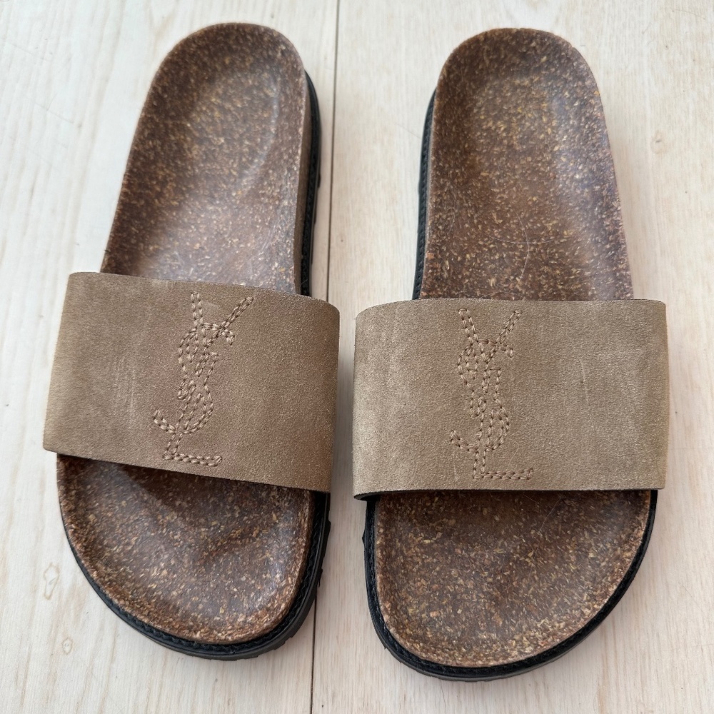 Yves Saint Laurent Brown Suede Slides. US size 9